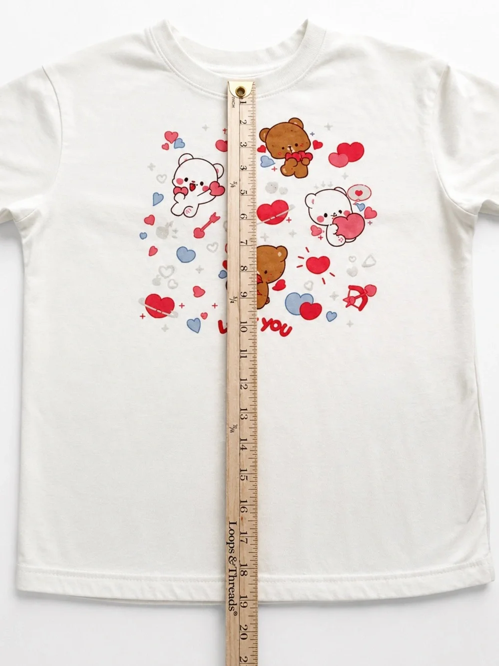 Milk Mocha Bear Girls Love You Graphic T-Shirt White Pink Hearts Size 6/7
